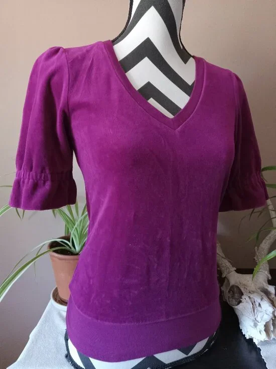 Fucshia Velour Puff Sleeve Top - Picture 1 of 3